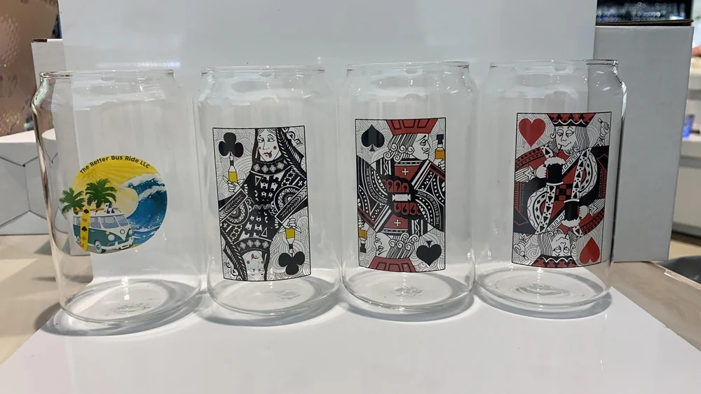 Full-color 360-degree decal printed can glass tumbler collection with poker card artwork