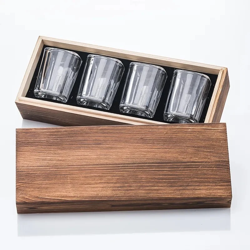 XZM028 Four Heavy-Base Shot Glass Wooden Presentation Box for Resort and Event Gifting